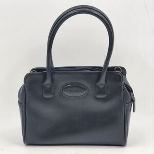 Liz Claiborne Black Faux Leather Satchel Handbag Classic Top Handle Purse Vtg